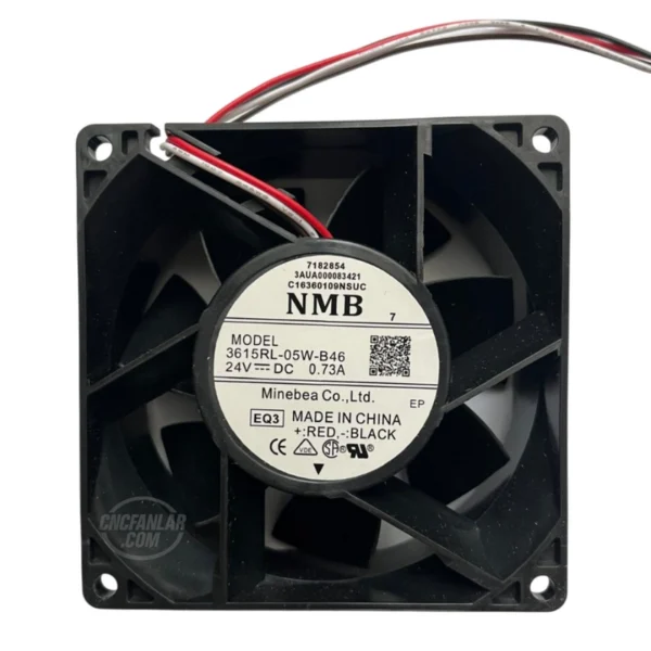 NMB-MAT 3615RL-05W-B46 model 92x92x38 mm 24VDC 0.73A 4 kablolu etiket detaylı fan