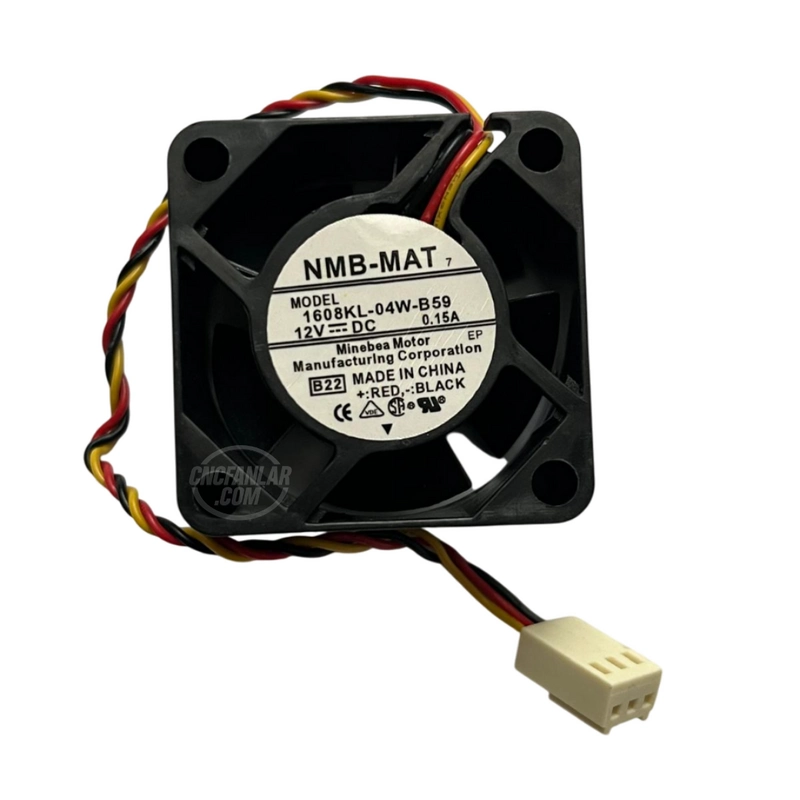 NMB-MAT 1608KL-04W-B59 model 40x40x20 mm 12VDC 0.15A 3 kablolu etiket detaylı fan