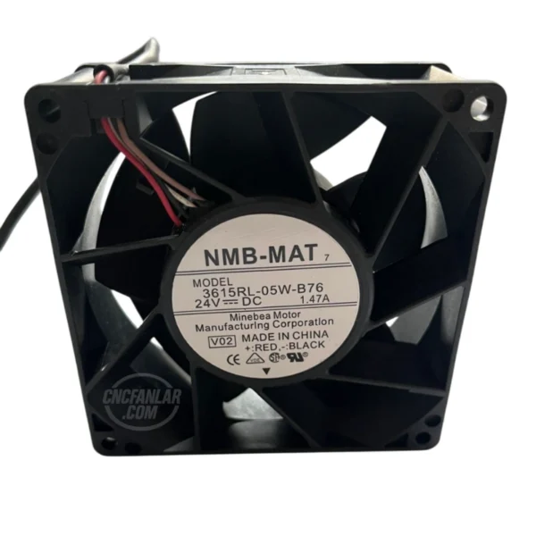 NMB-MAT 3615RL-05W-B76 model 90x90x38 mm 24VDC 1.47A 4 kablolu etiket detaylı fan