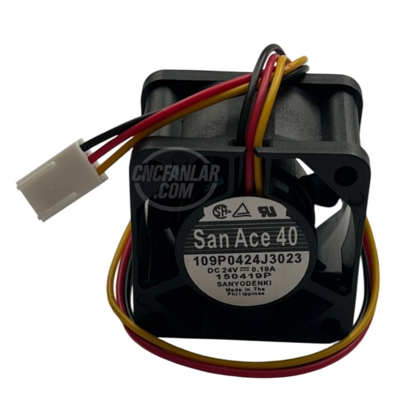 San Ace 109P0424J3023 model 40x40x28 mm 24VDC 0.19A etiket detaylı fan