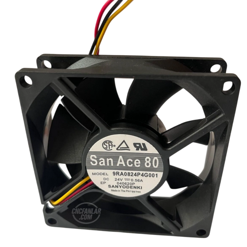 80x80x25 mm 24VDC 3 kablolu fan model 9ra0824p4g001 ön görünüm
